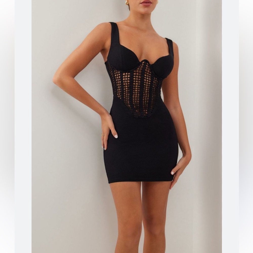 Black Crochet Corset Mini Dress